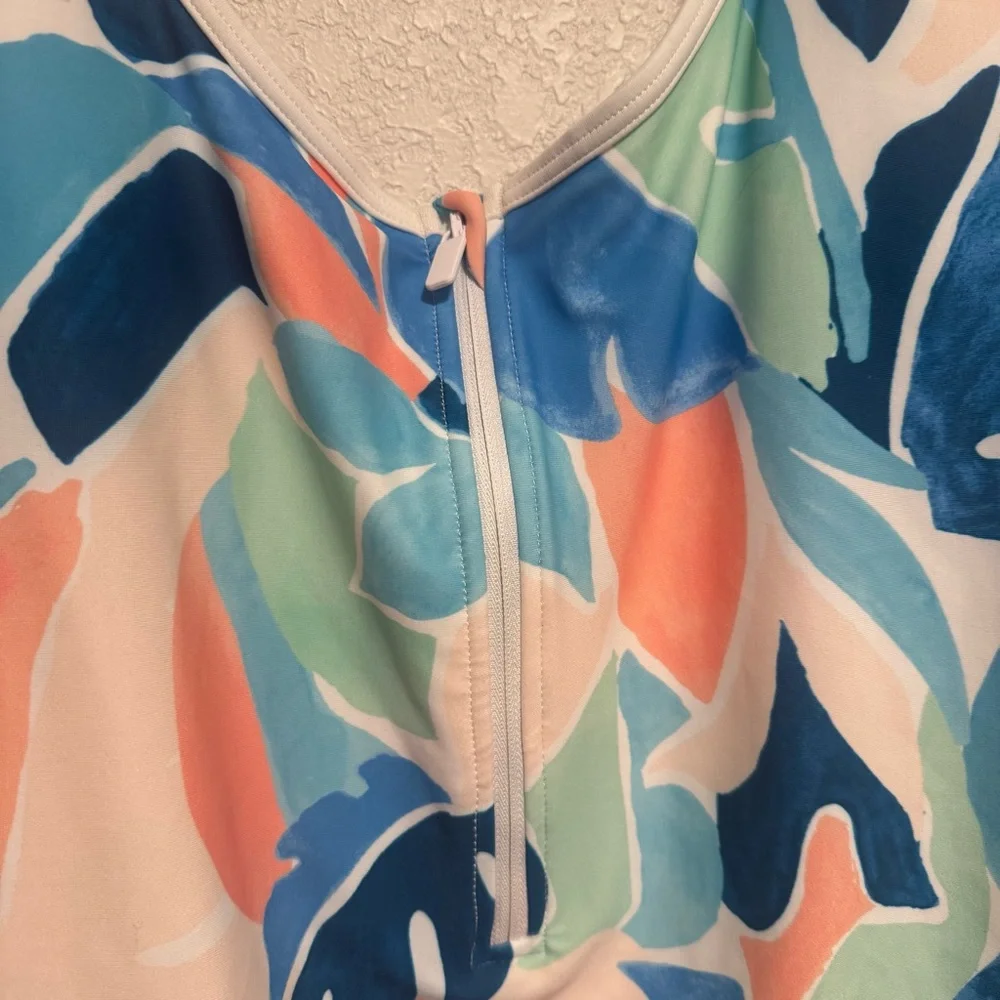 NWT Old Navy Half Zip Floral Blue and Pink One Piece Swimsuit Plus Size
